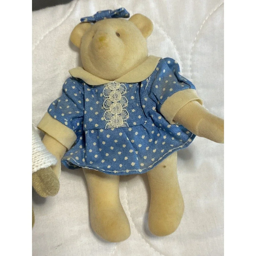 Gund Miniature Jointed Summer Teddy Bear W/ Tux Jacket & Girl Blue Dress HTF